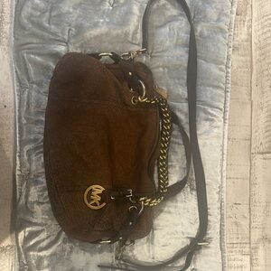 Michael Kors Brown Leather Shoulder Bag with Gold Chain
